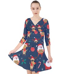 Funny Christmas Pattern Quarter Sleeve Front Wrap Dress by Vaneshart