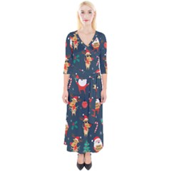 Funny Christmas Pattern Quarter Sleeve Wrap Maxi Dress by Vaneshart