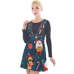 Funny Christmas Pattern Plunge Pinafore Velour Dress