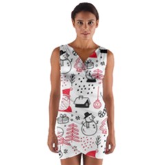 Christmas Themed Seamless Pattern Wrap Front Bodycon Dress by Vaneshart