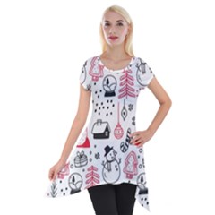 Christmas Themed Seamless Pattern Short Sleeve Side Drop Tunic by Vaneshart