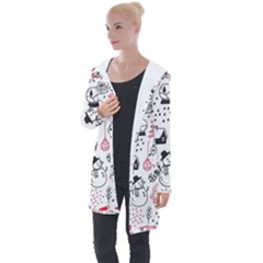 Christmas Themed Seamless Pattern Longline Hooded Cardigan by Vaneshart