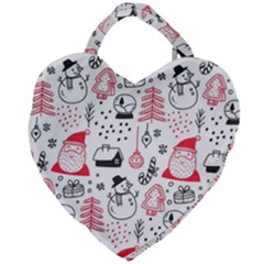 Christmas Themed Seamless Pattern Giant Heart Shaped Tote