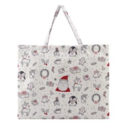 Cute Christmas Doodles Seamless Pattern Zipper Large Tote Bag by Vaneshart