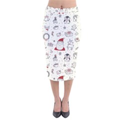 Cute Christmas Doodles Seamless Pattern Velvet Midi Pencil Skirt by Vaneshart