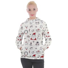 Cute Christmas Doodles Seamless Pattern Women s Hooded Pullover