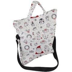 Cute Christmas Doodles Seamless Pattern Fold Over Handle Tote Bag by Vaneshart