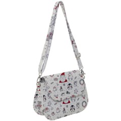 Cute Christmas Doodles Seamless Pattern Saddle Handbag