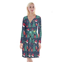 Colorful Funny Christmas Pattern Long Sleeve Velvet Front Wrap Dress by Vaneshart