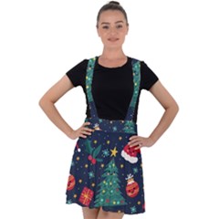 Colorful Funny Christmas Pattern Velvet Suspender Skater Skirt by Vaneshart