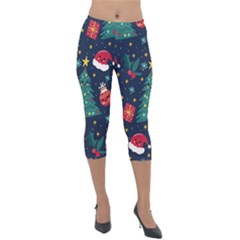 Colorful Funny Christmas Pattern Lightweight Velour Capri Leggings  by Vaneshart