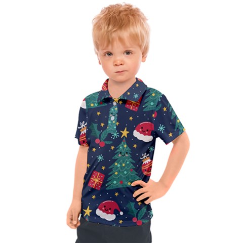 Colorful Funny Christmas Pattern Kids  Polo Tee by Vaneshart