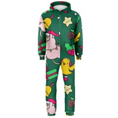 Funny Decoration Christmas Pattern Background Hooded Jumpsuit (men)  by Vaneshart