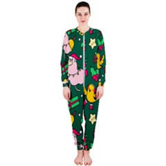 Funny Decoration Christmas Pattern Background Onepiece Jumpsuit (ladies)  by Vaneshart