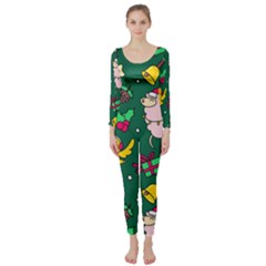 Funny Decoration Christmas Pattern Background Long Sleeve Catsuit by Vaneshart