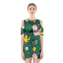 Funny Decoration Christmas Pattern Background Shoulder Cutout One Piece Dress by Vaneshart