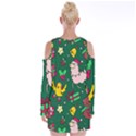 Funny Decoration Christmas Pattern Background Velvet Long Sleeve Shoulder Cutout Dress View2