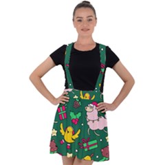 Funny Decoration Christmas Pattern Background Velvet Suspender Skater Skirt by Vaneshart