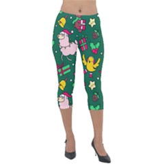 Funny Decoration Christmas Pattern Background Lightweight Velour Capri Leggings  by Vaneshart