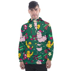 Funny Decoration Christmas Pattern Background Men s Front Pocket Pullover Windbreaker by Vaneshart