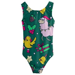 Funny Decoration Christmas Pattern Background Kids  Cut-out Back One Piece Swimsuit by Vaneshart