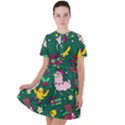 Funny Decoration Christmas Pattern Background Short Sleeve Shoulder Cut Out Dress  View1