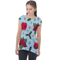 Colorful Funny Christmas Pattern Cap Sleeve High Low Top by Vaneshart