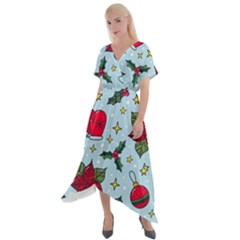 Colorful Funny Christmas Pattern Cross Front Sharkbite Hem Maxi Dress by Vaneshart