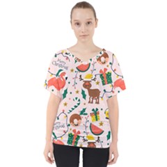 Colorful Funny Christmas Pattern V-neck Dolman Drape Top by Vaneshart