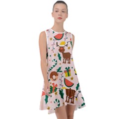 Colorful Funny Christmas Pattern Frill Swing Dress