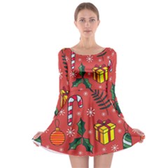 Colorful Funny Christmas Pattern Long Sleeve Skater Dress by Vaneshart