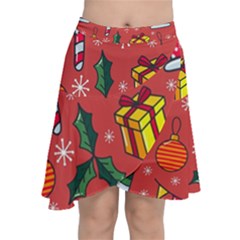 Colorful Funny Christmas Pattern Chiffon Wrap Front Skirt by Vaneshart