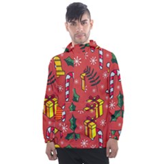 Colorful Funny Christmas Pattern Men s Front Pocket Pullover Windbreaker by Vaneshart