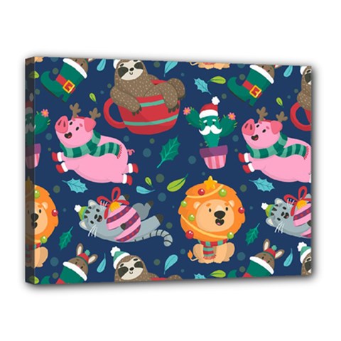 Funny Animal Christmas Pattern Canvas 16  X 12  (stretched) by Vaneshart