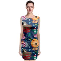 Funny Animal Christmas Pattern Sleeveless Velvet Midi Dress by Vaneshart