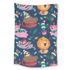 Funny Animal Christmas Pattern Large Tapestry by Vaneshart