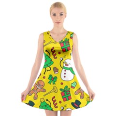 Funny Decoration Christmas Pattern V-neck Sleeveless Dress by Vaneshart