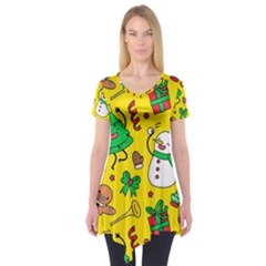 Funny Decoration Christmas Pattern Short Sleeve Tunic  by Vaneshart