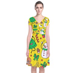 Funny Decoration Christmas Pattern Short Sleeve Front Wrap Dress by Vaneshart