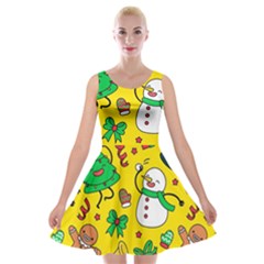 Funny Decoration Christmas Pattern Velvet Skater Dress by Vaneshart