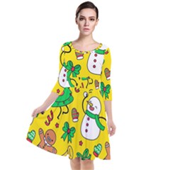 Funny Decoration Christmas Pattern Quarter Sleeve Waist Band Dress by Vaneshart