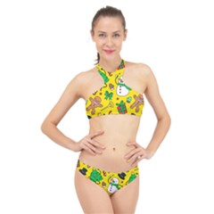 Funny Decoration Christmas Pattern High Neck Bikini Set