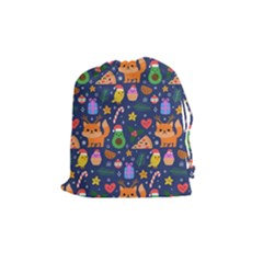 Colorful Funny Christmas Pattern Drawstring Pouch (medium) by Vaneshart