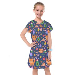 Colorful Funny Christmas Pattern Kids  Drop Waist Dress by Vaneshart