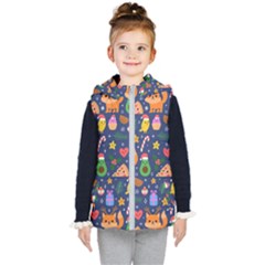 Colorful Funny Christmas Pattern Kids  Hooded Puffer Vest by Vaneshart