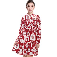 Christmas Seamless Pattern Icons Long Sleeve Chiffon Shirt Dress by Vaneshart