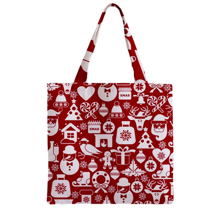 Christmas Seamless Pattern Icons Zipper Grocery Tote Bag