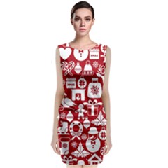 Christmas Seamless Pattern Icons Sleeveless Velvet Midi Dress