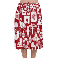 Christmas Seamless Pattern Icons Velvet Flared Midi Skirt