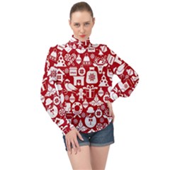 Christmas Seamless Pattern Icons High Neck Long Sleeve Chiffon Top by Vaneshart